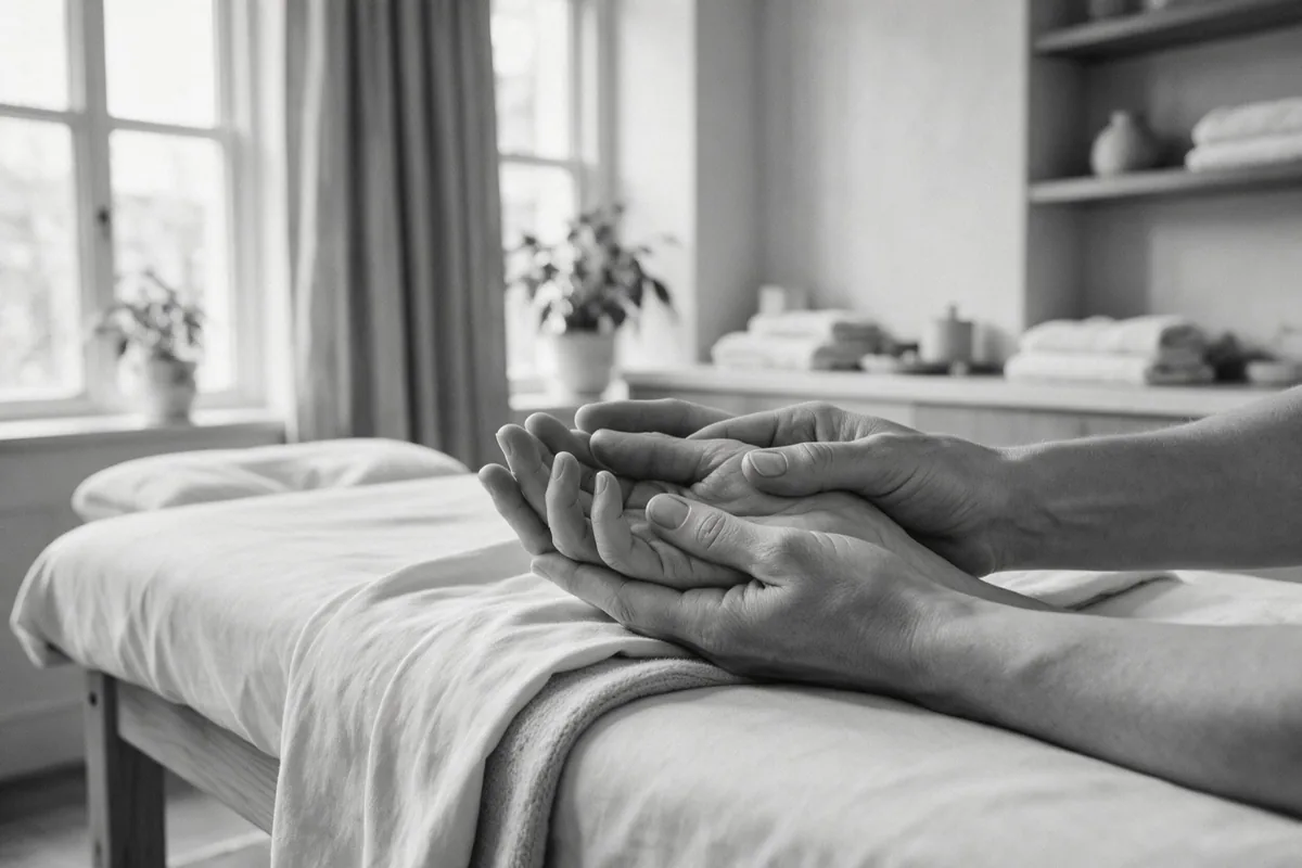 Mãos em um momento de terapia, transmitindo cuidado
